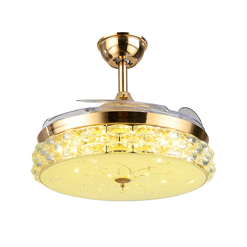 水晶隐形风扇灯52寸餐厅欧式客厅吊扇灯家用简约电风扇吊灯变频