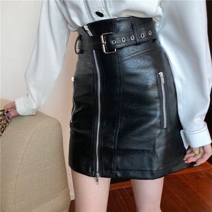 大码pu小皮裙女胖mm秋冬短裙遮胯裙子显瘦高腰a字裙半身裙200斤