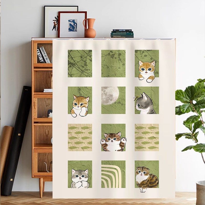 置物架货架遮挡帘柜子防尘拉帘滑轨布帘厨房储物柜遮丑帘子魔术贴