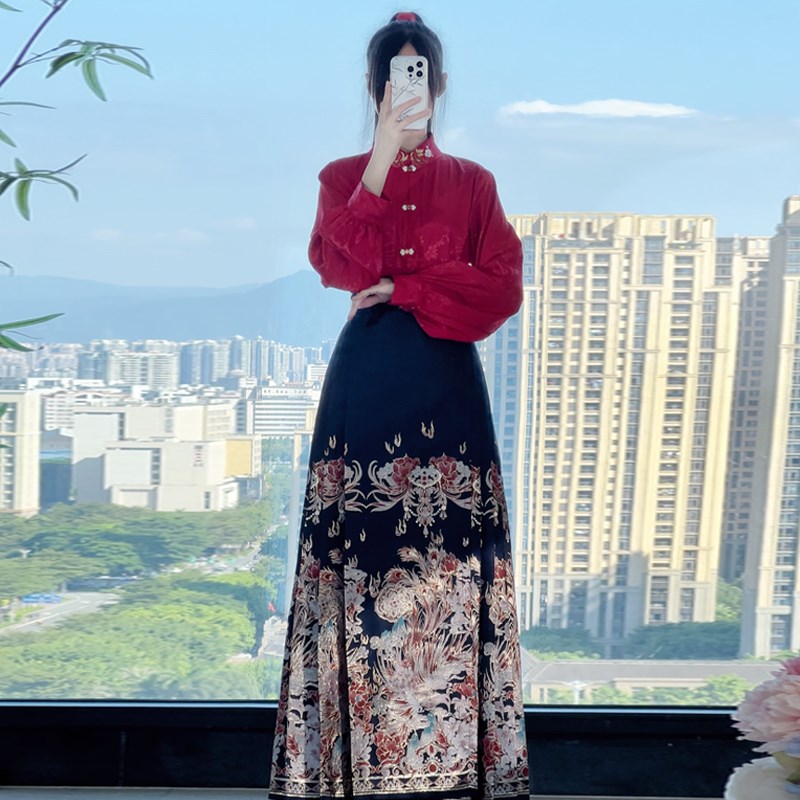 阑珊小记【鸾凤】汉服女对襟衬衫新中式云肩明制马面裙敬酒服婚