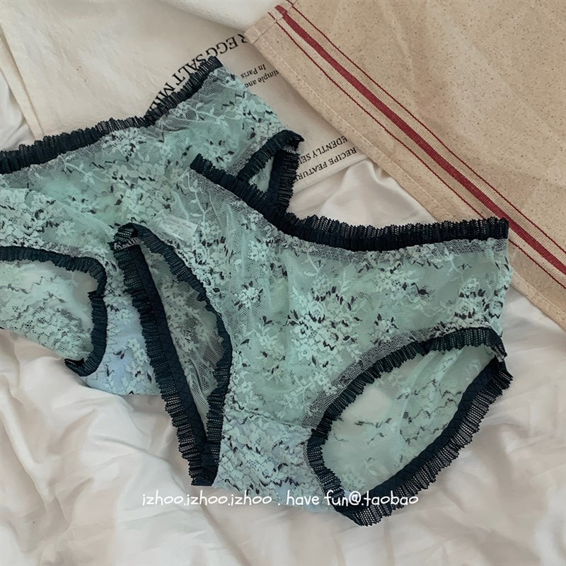 春日款:全票通过~蕾丝碎花内裤女生低腰薄款包臀网纱性感三角裤