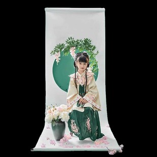 女童汉服春夏明制云肩竖领儿童端庄大气古装浅黄色上衣绿色马面裙