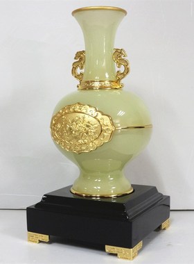 富贵平安金镶玉花瓶摆件乔迁入伙新居礼品家居客厅玄关酒柜装饰品