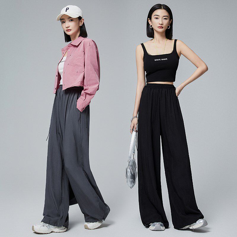 普普风松弛感轻薄松紧腰抽绳宽松休闲裤女2024秋季新款垂感裤9347