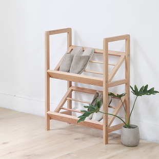 实木鞋柜门口斜放日式玄关入户小型简易超窄原木超薄儿童斜插鞋架