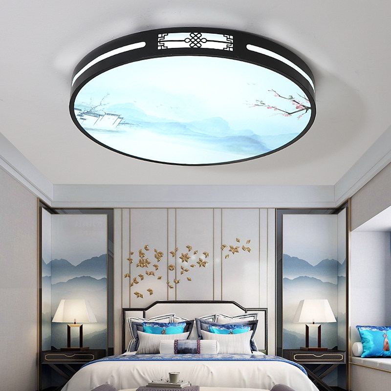 新中式LED吸顶灯圆形卧室灯书房客厅灯简约餐厅房间阳台古典灯具