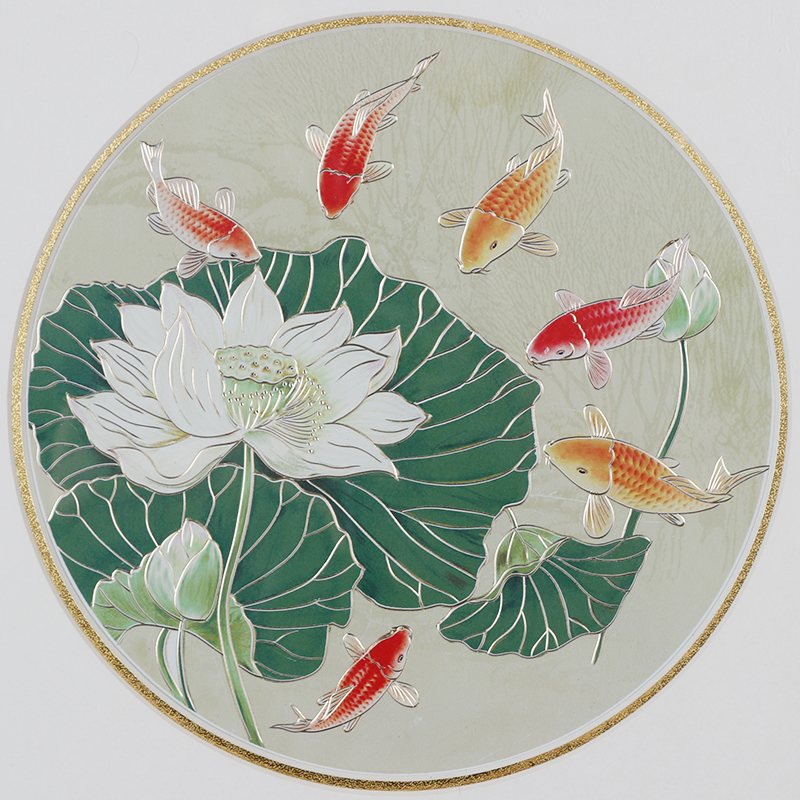 手工錾刻 铜雕画招财荷花锦鲤 实木玄关沙发背景墙客厅装饰画招财