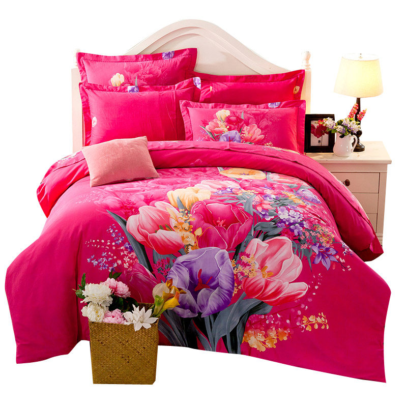 全棉加厚磨毛3D立体四件套1.5m纯棉被套床单婚庆四件套1.8m床双人