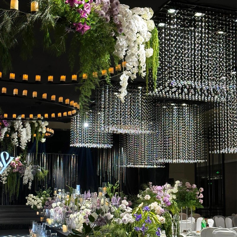 婚庆镂空分段水晶珠帘隔断层珠串珠帘婚礼水晶串吊顶线帘舞台装饰