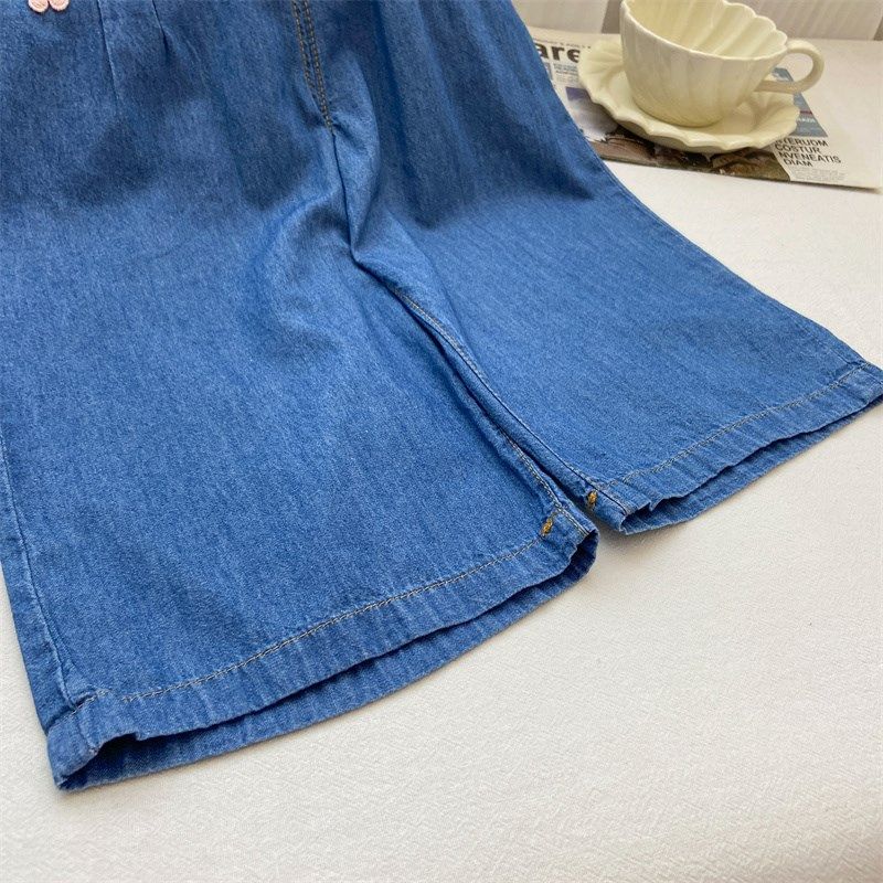 女童夏季阔腿裤2025新款洋气薄款宽松软牛仔裤宝宝舒适裤子九分裤