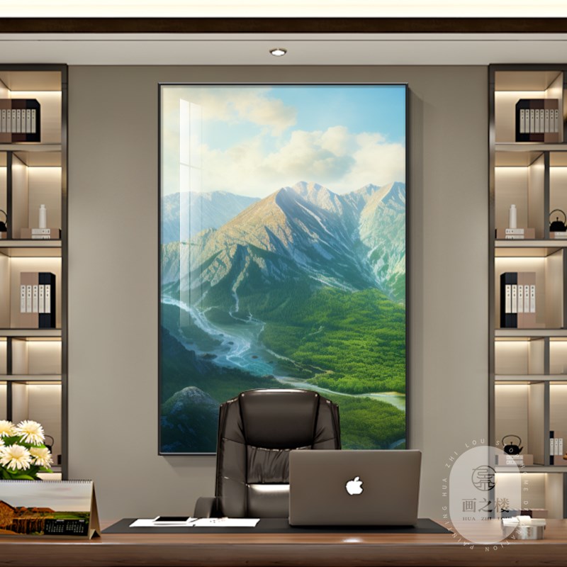 背有靠山总经理老板办公室装饰画青山图有山无水画公司背景墙挂画
