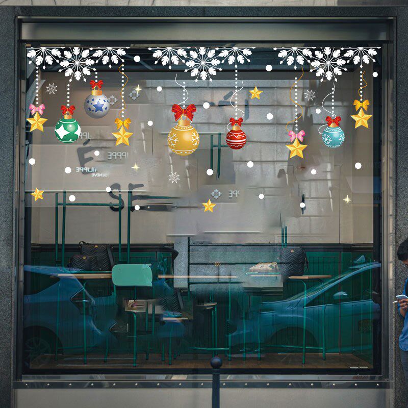 圣诞吊球装扮玻璃橱窗贴画圣诞节装饰品玻璃门贴纸场景布置雪花片