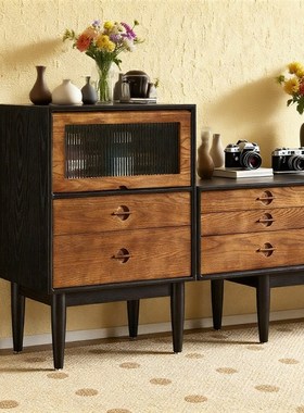 中古风白蜡木装饰柜法式复古收纳柜电视柜边柜高级感储物小斗柜