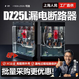 380V 4300 上海人民DZ25L漏电断路器4P三相四线漏保160A200A 250A