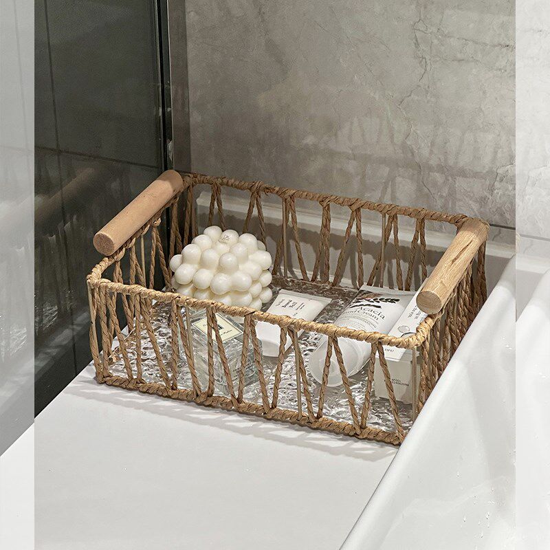 铁艺手提收纳筐纸绳编织收纳篮子水果零食杂物收纳原木风拍照道具