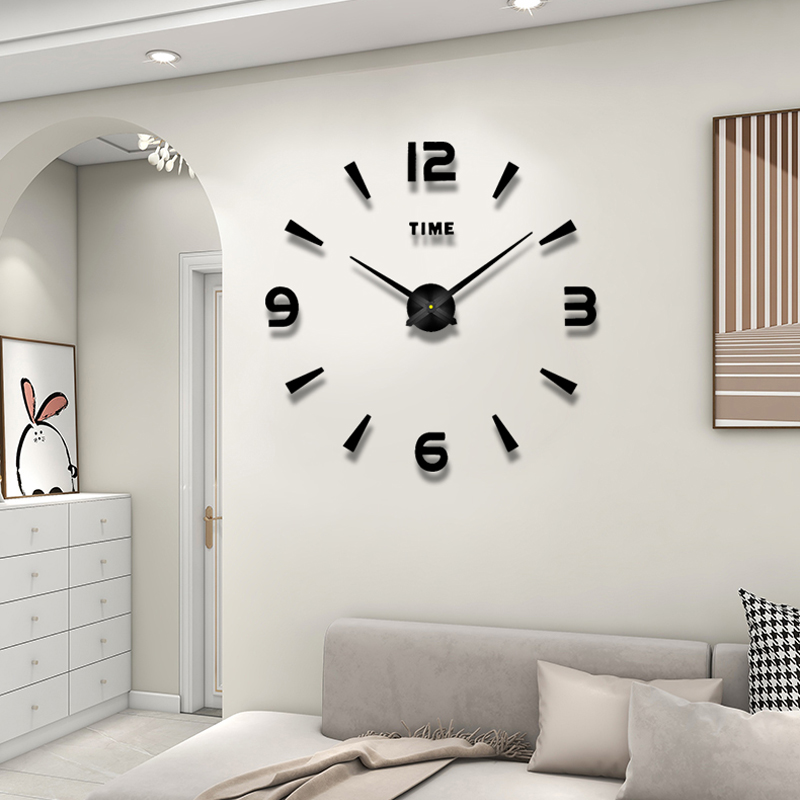免打孔极简挂钟饭厅现代简约3D立体创意时钟玄关静音数字指针钟表