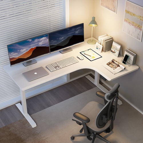 普格瑞司电动升降拐角桌家用L型转角桌站立办公桌学习书房电脑桌