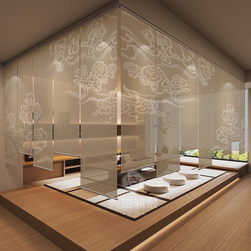 东方美学新悬挂式遮光屏风隔断玄关客厅茶室卷帘窗帘定制祥云,居家布艺,卷帘,淘宝优惠券,粉丝福利购,淘宝优惠卷