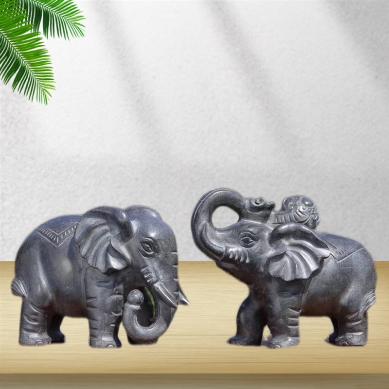 青石石雕象石象一对石头雕刻大象门口看门家用工艺品小象摆件原石