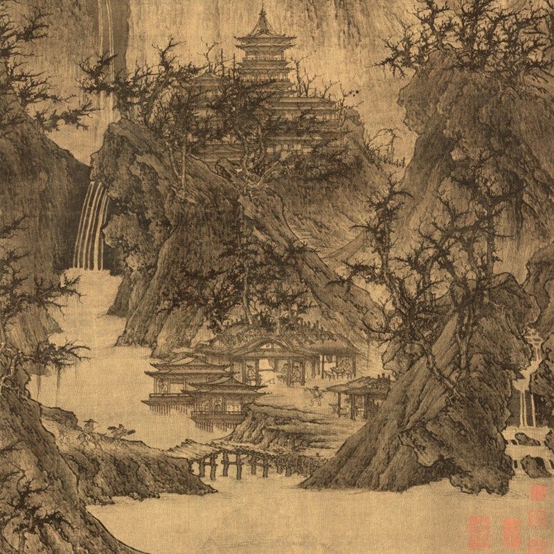 北宋李成晴峦萧寺图国画山水画复制真迹复制书房客厅装饰卷轴挂画,家居饰品,国画,淘宝优惠券,粉丝福利购,淘宝优惠卷
