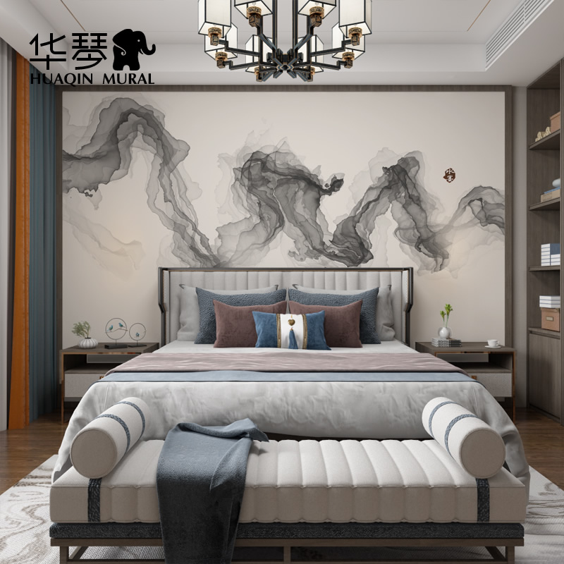 现代抽象泼墨线条水墨壁画客厅壁纸电视背景墙吊顶墙纸墙布