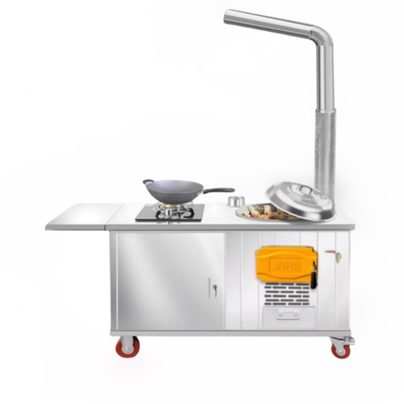 农村新款移动柴火灶家用不锈钢灶台烧木柴双锅带燃气瓦斯两用炉灶