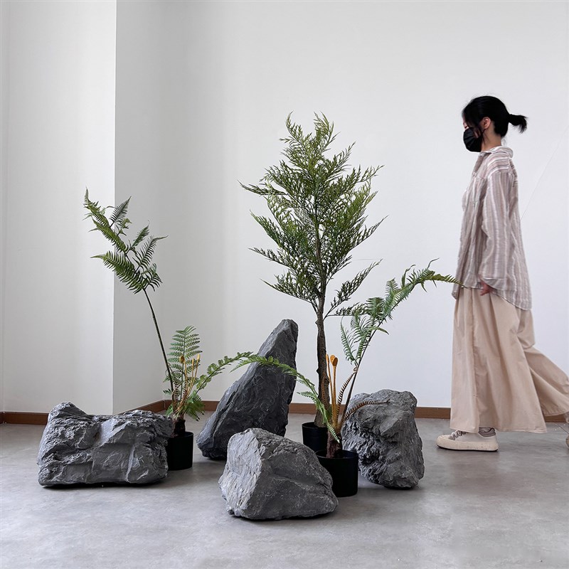 仿真玻璃钢大石头楼梯下绿植造景景观石橱窗造景摄影道具园林山水