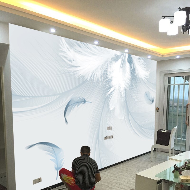 电视沙发背景墙现代简约3D立体壁纸客厅卧室羽毛大气时尚墙贴壁画