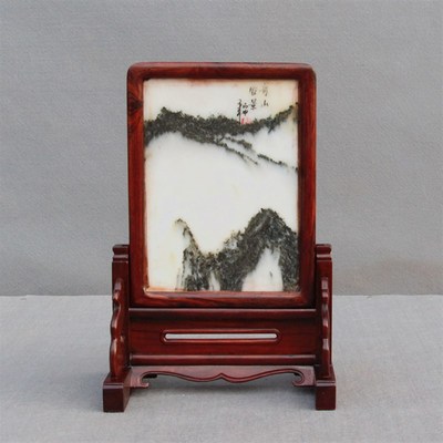 红木大理石插屏台屏屏风 实木雕刻屏风座屏台屏插屏 家居礼品