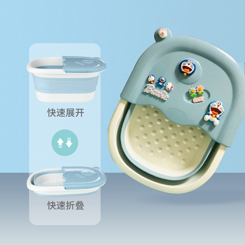 卡通儿童塑料泡脚桶加高加深桶家用带盖折叠按摩足浴爱洗脚盆