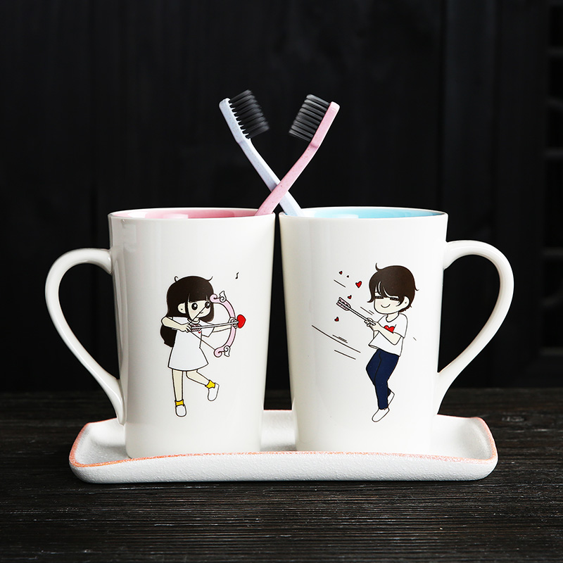 创意陶瓷牙杯结婚牙刷杯子漱口杯情侣家用套装红色一对牙缸刷牙杯