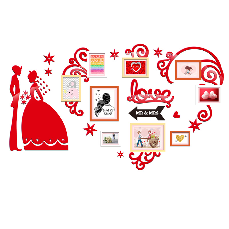 心形照片墙装饰压克力立体欧式创意个性结婚喜庆卧室相框挂墙