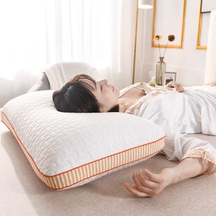 家用单人超柔软枕头带枕套低枕全棉热熔枕48x74m 可机洗枕芯一对装