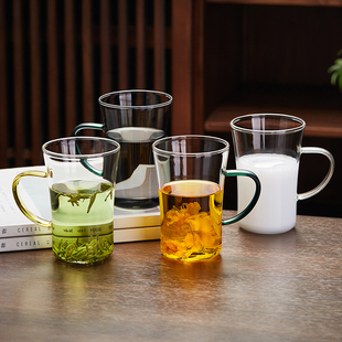 玻璃茶杯耐高温带把手高硼硅办公室男女家用喝水杯绿茶杯泡茶杯子