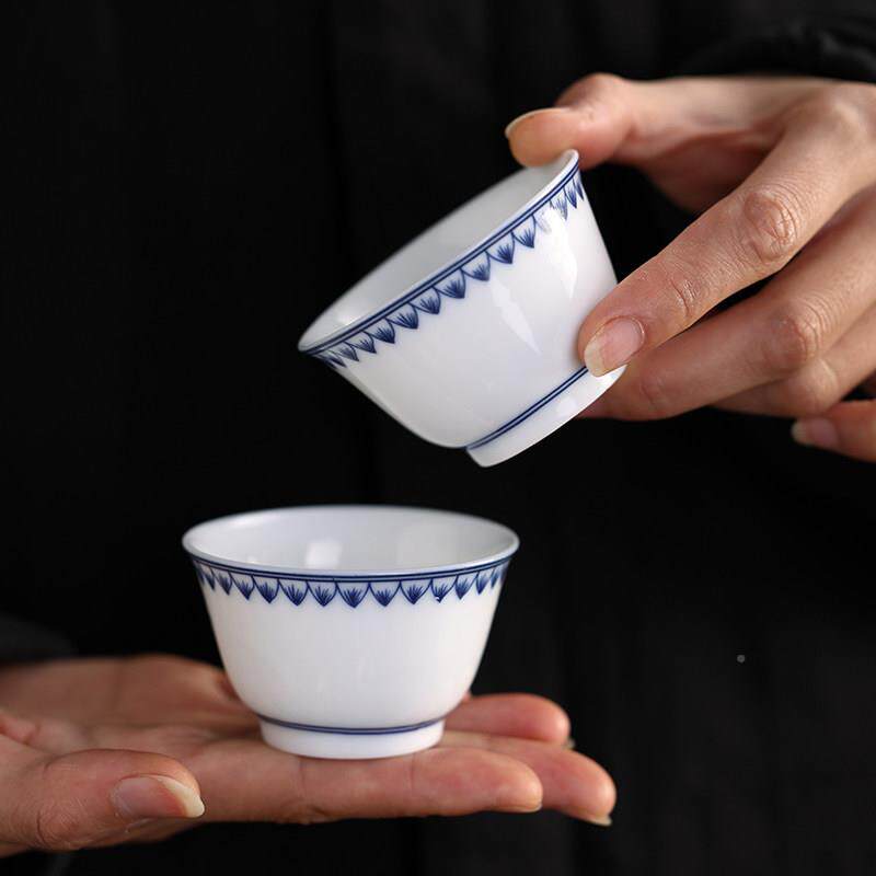 六个装功夫茶具小瓷杯子景德镇CB1026陶瓷茶杯杯青花瓷品茗莲花白