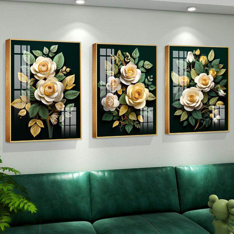 北欧小清客厅沙发景高档装饰画墙 画现代简约三新联组合花XZYP476