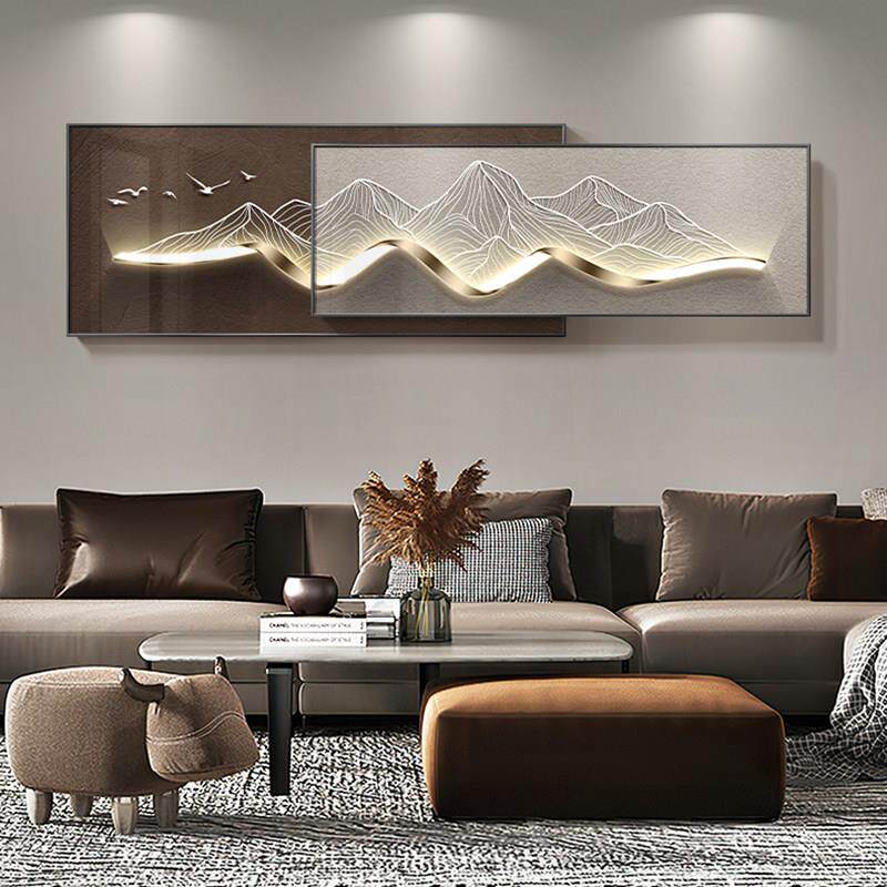 现代轻奢客厅装饰画背有靠山叠加山水墙壁画高级感沙发背景墙挂画