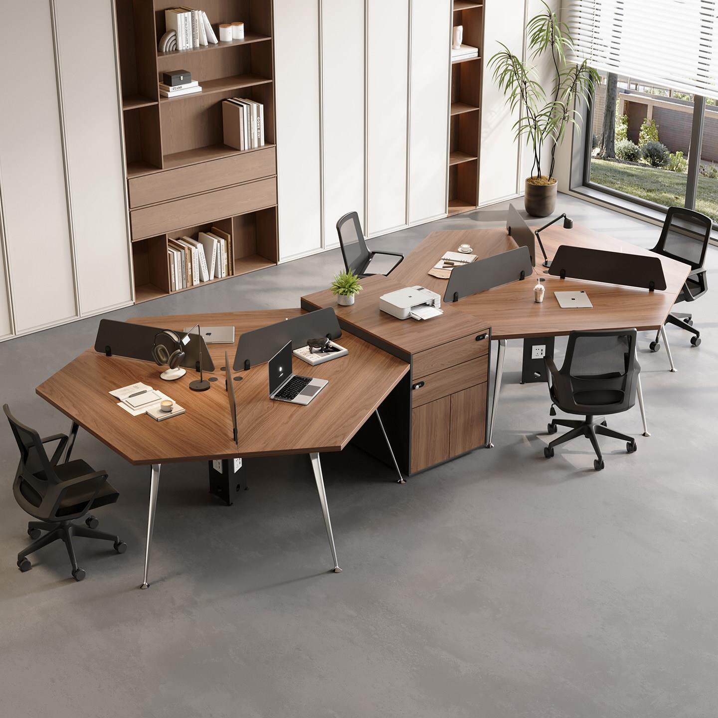 新款高级多人位办公桌创意实木职员电脑桌储物抽屉办公家具组合柜