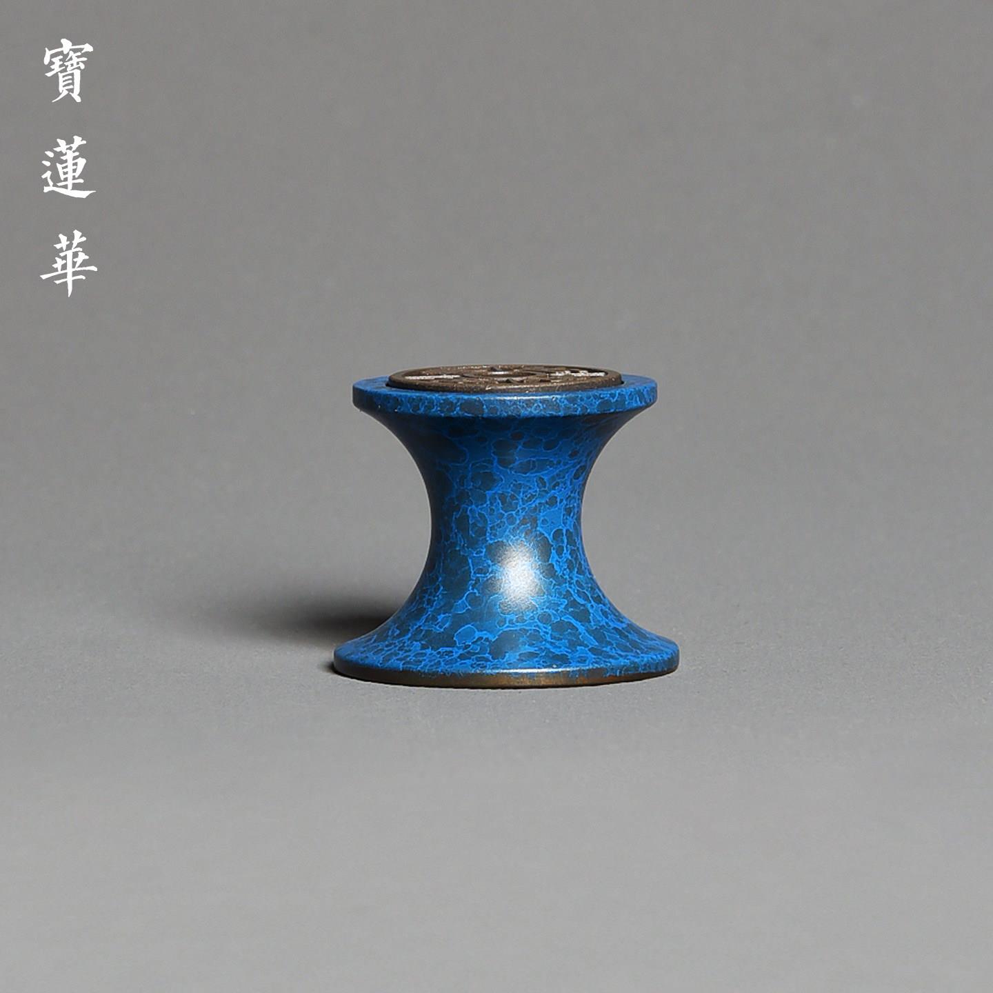 且坐吃茶湛铜盖置茶玩摆VFA件 可旋转把蓝玩放壶盖盖架 彩茶道托