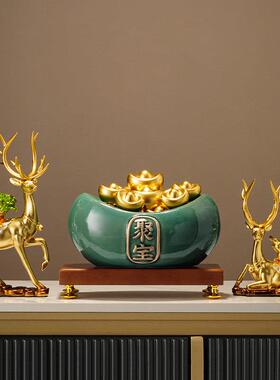 招新中式聚金鹿聚宝宝盆陶瓷摆饰开客厅办公室高档装饰品财聚家居