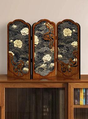 桌面屏风摆画 画古中国风客厅折创719叠边柜品装饰摆饰意风牡丹礼