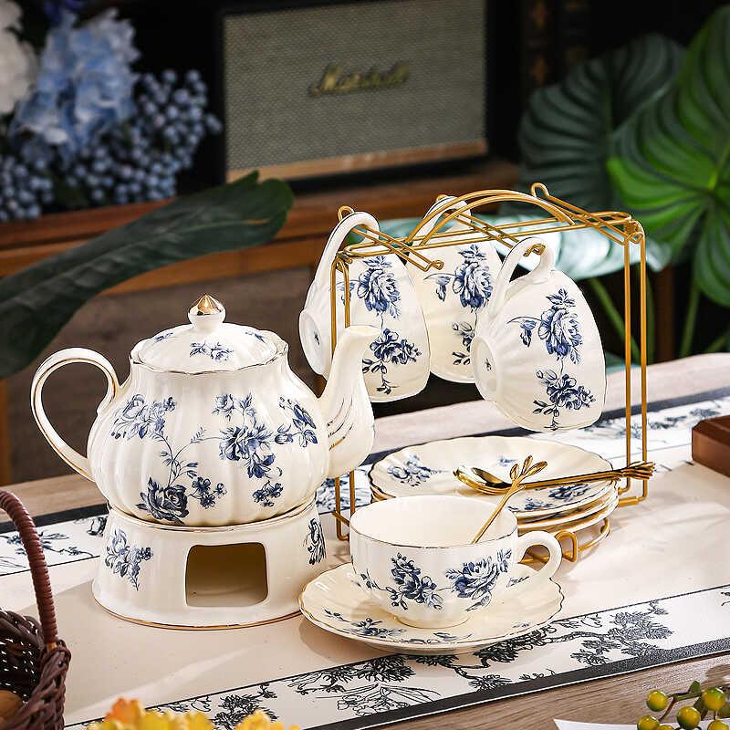 欧式YAZ轻花茶茶具套装瓷精致茶蜡烛加热茶壶陶杯子蜡烛茶壶覆古