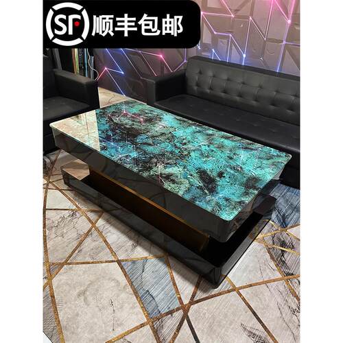 ktv茶几发光电奢专不用酒吧石钢化玻璃大理奢华型岩板锈钢茶台石