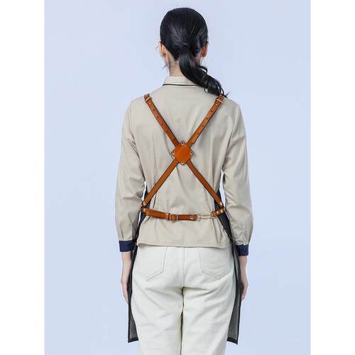 高档咖围裙餐饮工作服仔布定制女式印花烘PYJ焙水男帆牛布防耐啡