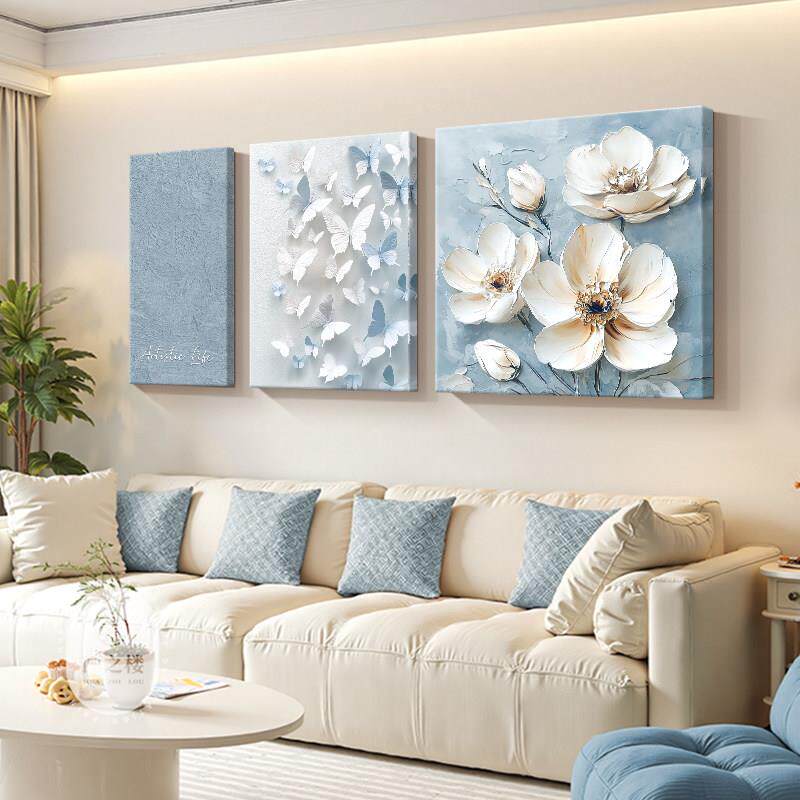 海浪客厅背景墙挂画简约现代沙发后面装饰画肌理感几何抽象三联画