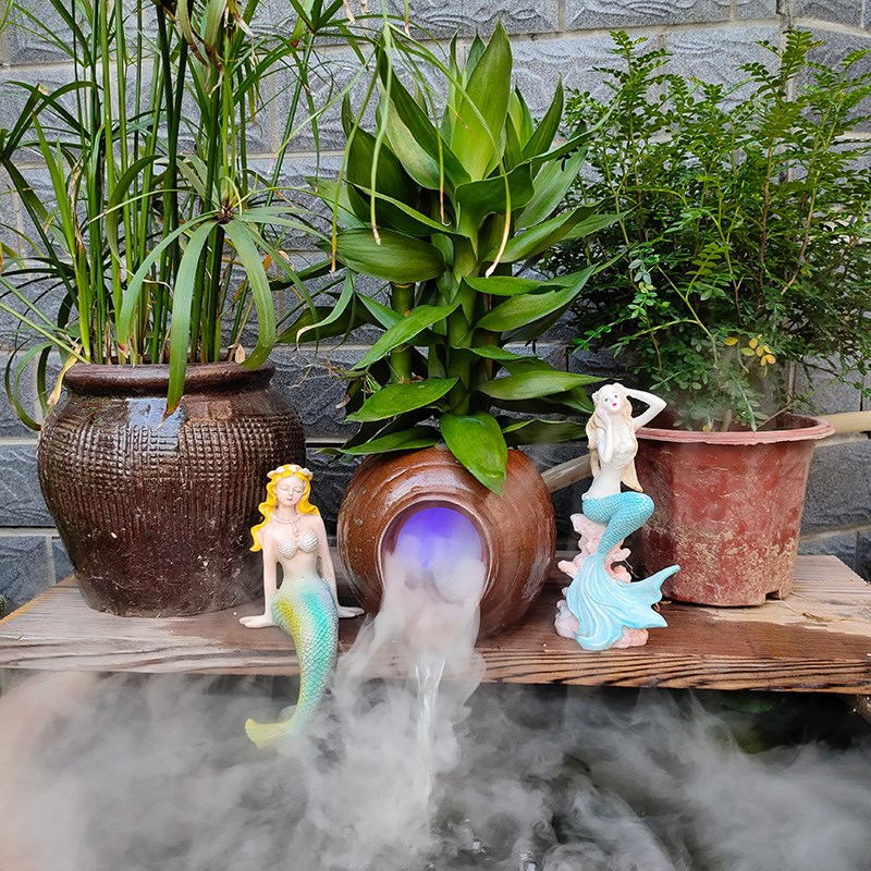 古法养鱼流水过滤增氧庭院花园造景陶罐生态鱼缸装饰水循环摆件