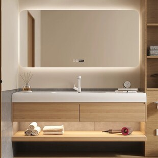 风丽耐岩板热弯无缝一体盆橡木浴室柜洗脸洗漱台盆定制