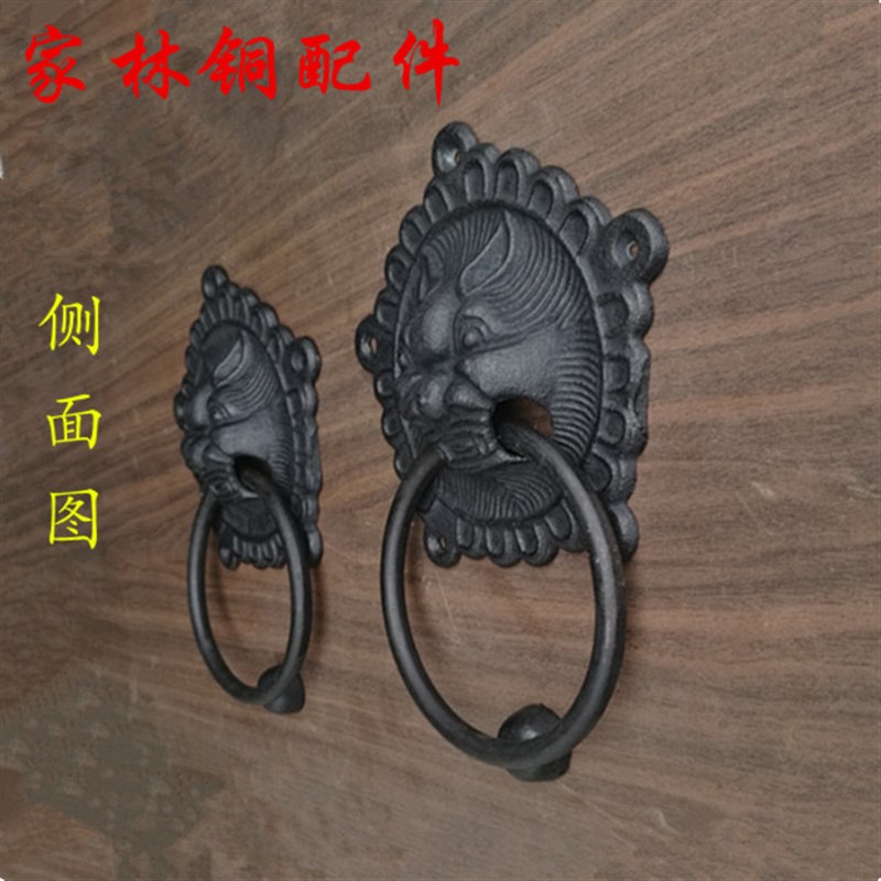 古典铜配件仿古中式铸铁狮子头虎头老式大门兽头拉手门环门钹铁活