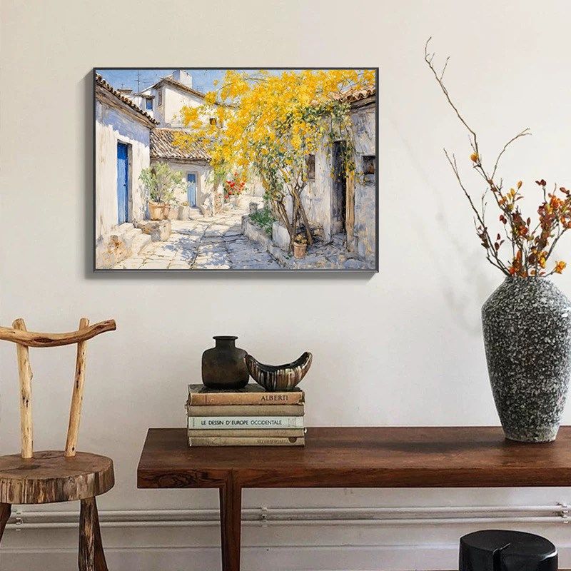 江南水乡春天风景挂画客厅茶室墙壁画江南小巷画沙发背景墙画,家居饰品,现代装饰画,淘宝优惠券,粉丝福利购,淘宝优惠卷