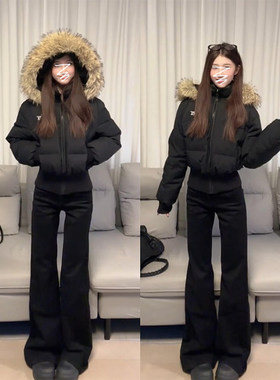 美式复古黑色毛领派克服保暖显瘦收腰棉衣棉服女款2025年新款冬季